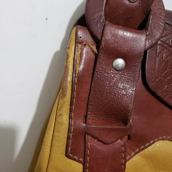 Vtg Eberle Yellow Dark Red Leather Shoulder Bag - Picture 7 of 16